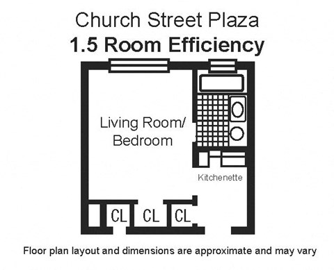 Floor plan for 1 bed, 1 bath